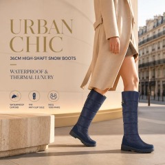 OEM Waterproof Anti-Slip Warm High Elegant Women Snow Boots Wedge Out-sole Fashion Quilted Women Winter Boots With Side Zip