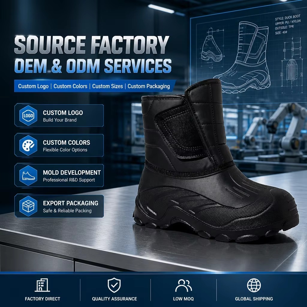 Wholesale Winter Duck Boots Men Women Hook&loop Thermal Lined Anti Skid Reflective Outdoor Snow Boots
