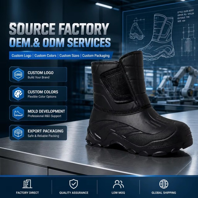 Wholesale Winter Duck Boots Men Women Hook&loop Thermal Lined Anti Skid Reflective Outdoor Snow Boots