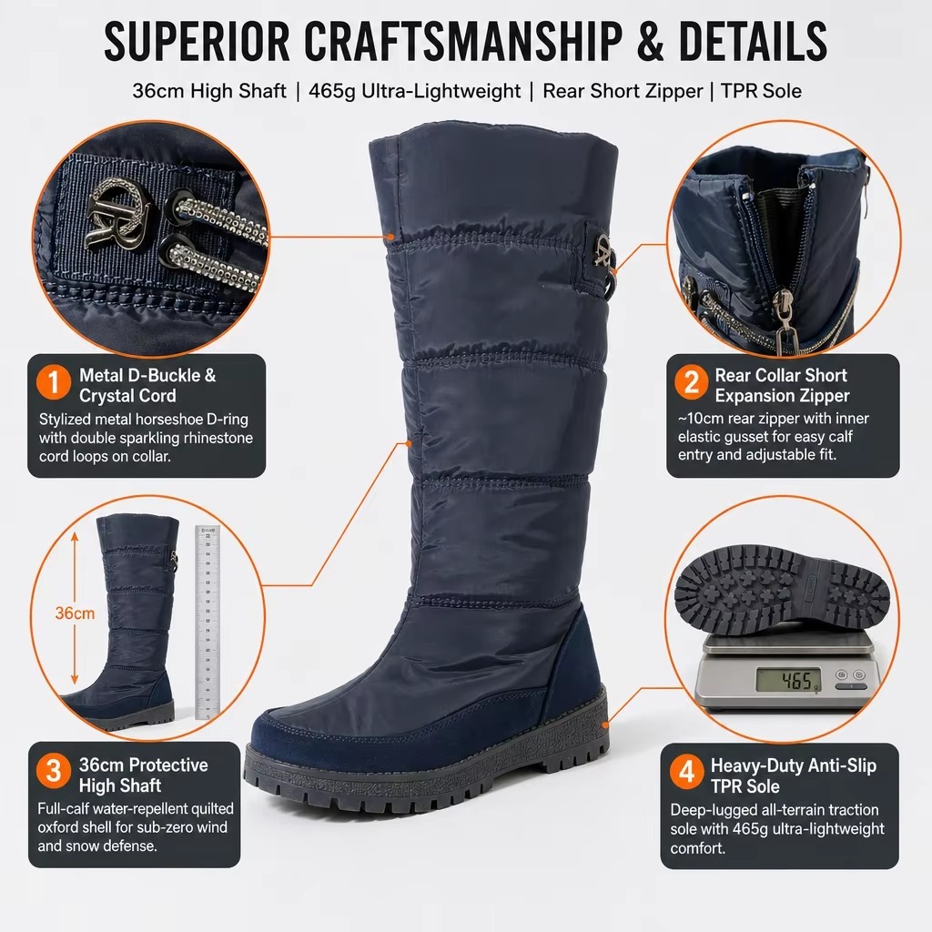 OEM Waterproof Anti-Slip Warm High Elegant Women Snow Boots Wedge Out-sole Fashion Quilted Women Winter Boots With Side Zip