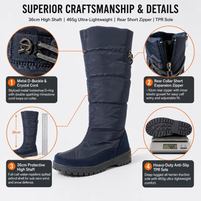 OEM Waterproof Anti-Slip Warm High Elegant Women Snow Boots Wedge Out-sole Fashion Quilted Women Winter Boots With Side Zip