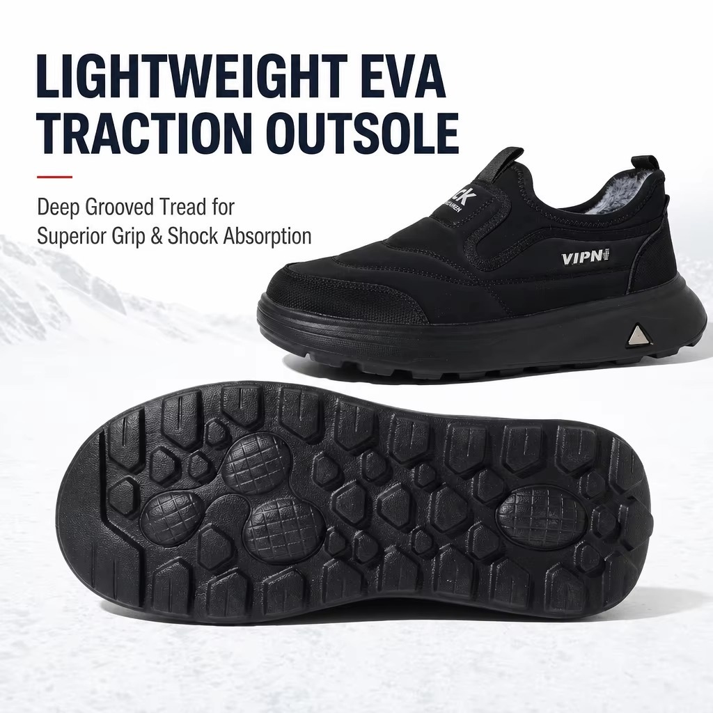 Large Size Wholesale OEM Men's Winter Slip-On Casual Shoes Anti-Slip Chunky Sole Wide Fit Fur Lined Warm Walking Shoes