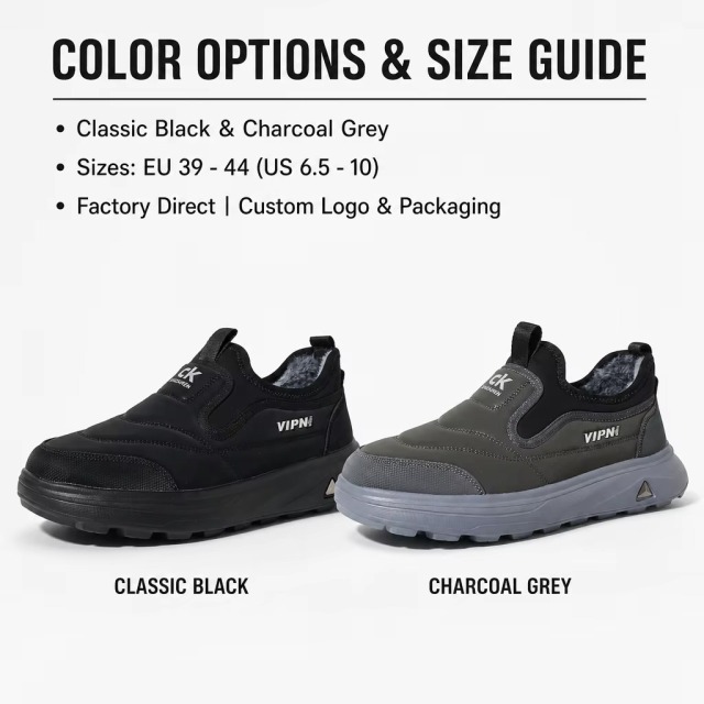 Large Size Wholesale OEM Men's Winter Slip-On Casual Shoes Anti-Slip Chunky Sole Wide Fit Fur Lined Warm Walking Shoes