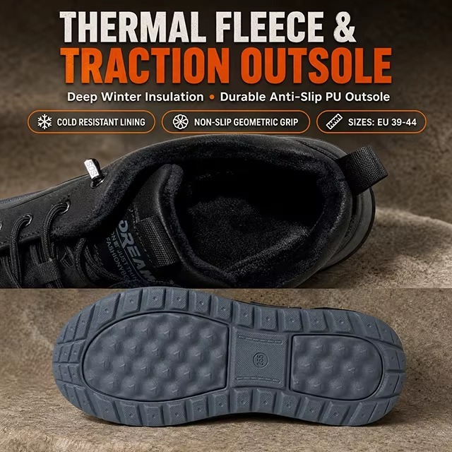 OEM Men Winter Plush Lined Warm Casual Winter Shoes Sneakers Lace up Thermal Walking Snow Boots for Men