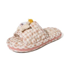 Quilted Fabric Slippers for Women Cute Star Embroidered Face Slip on Indoor Home Slipper EVA Anti Slip Dot Sole Size 35 to 45