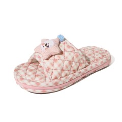 Quilted Fabric Slippers for Women Cute Star Embroidered Face Slip on Indoor Home Slipper EVA Anti Slip Dot Sole Size 35 to 45
