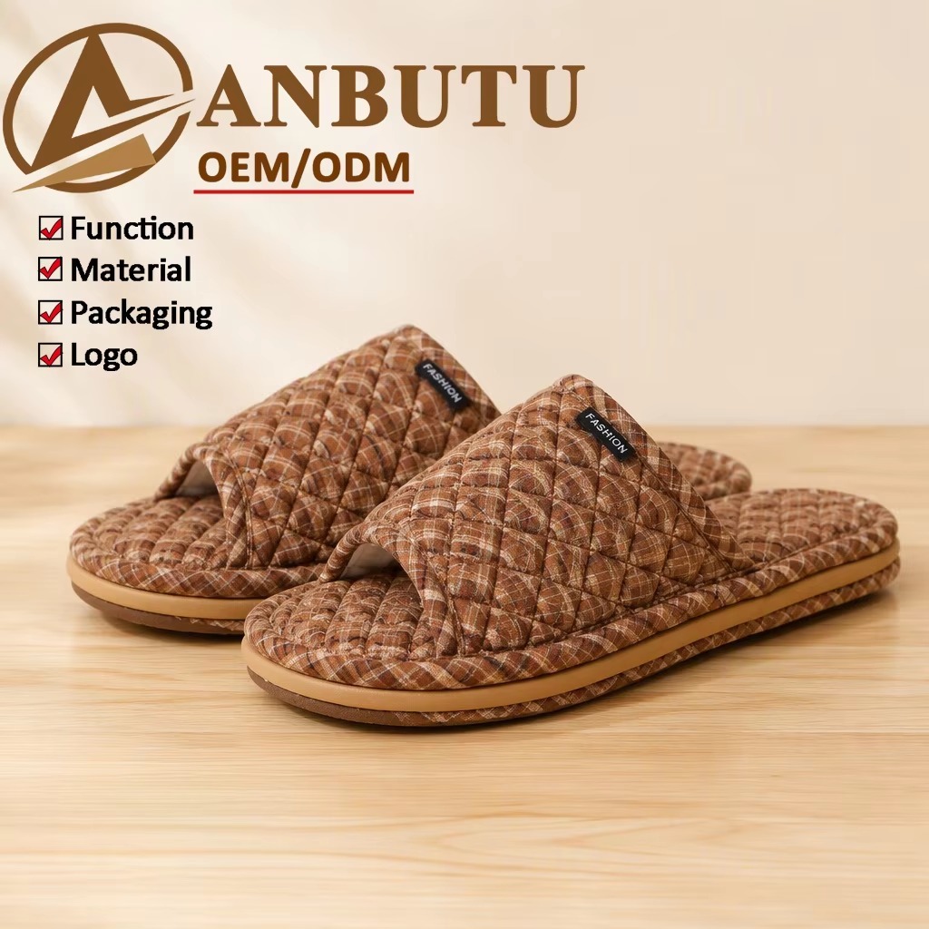 Quilted Fabric House Slippers Men Women Anti Slip Three Layer Sole Quiet Soft Comfortable All Season Indoor Wholesale