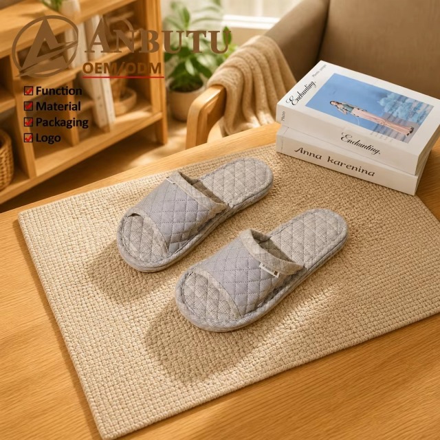 Korean Style 3-Layer Thickened Fabric Out-sole Soft Slippers Cotton Fabric Upper Anti-Slip Breathable Indoor House Shoes Slippers