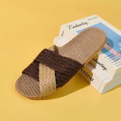 Wholesale Cross Strap Linen House Slippers Men Women Quiet Breathable Moisture Wicking Lightweight Indoor Slipper