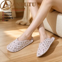 Custom Women's Quilted Cotton Breathable Slippers, Soft Silent Thin Sole Crawl Slippers for Indoor Use