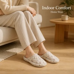 New Women's Indoor House for Soft Cotton Fabric Korean Style Two-Layer Sole Anti-Slip Machine Washable Floral