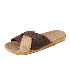 Wholesale Cross Strap Linen House Slippers Men Women Quiet Breathable Moisture Wicking Lightweight Indoor Slipper