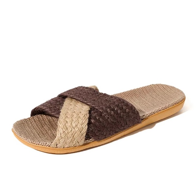 Wholesale Cross Strap Linen House Slippers Men Women Quiet Breathable Moisture Wicking Lightweight Indoor Slipper