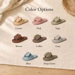 Matching Couple Indoor Slippers Vintage Floral Fabric Slides with Bow and Lace Trim Cotton Home Anti-Slip House Shoes