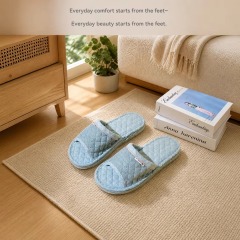 Korean Style 3-Layer Thickened Fabric Out-sole Soft Slippers Cotton Fabric Upper Anti-Slip Breathable Indoor House Shoes Slippers