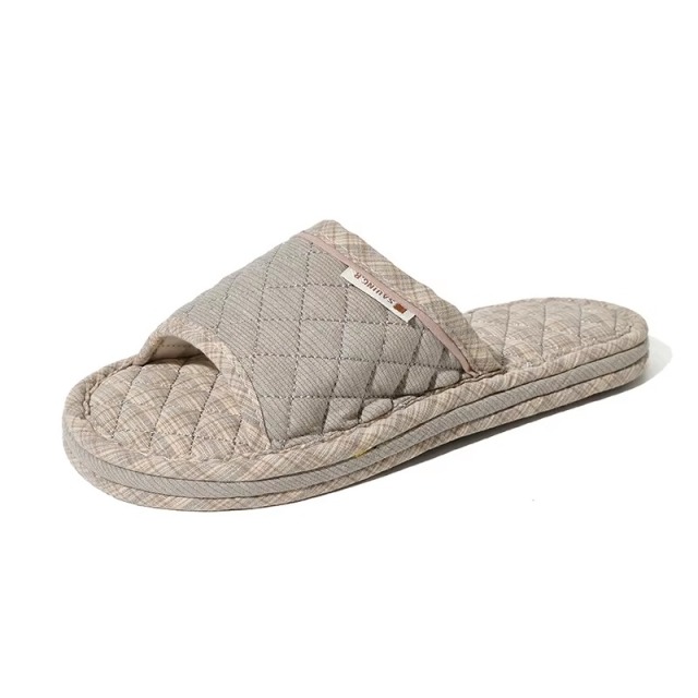 Korean Style 3-Layer Thickened Fabric Out-sole Soft Slippers Cotton Fabric Upper Anti-Slip Breathable Indoor House Shoes Slippers