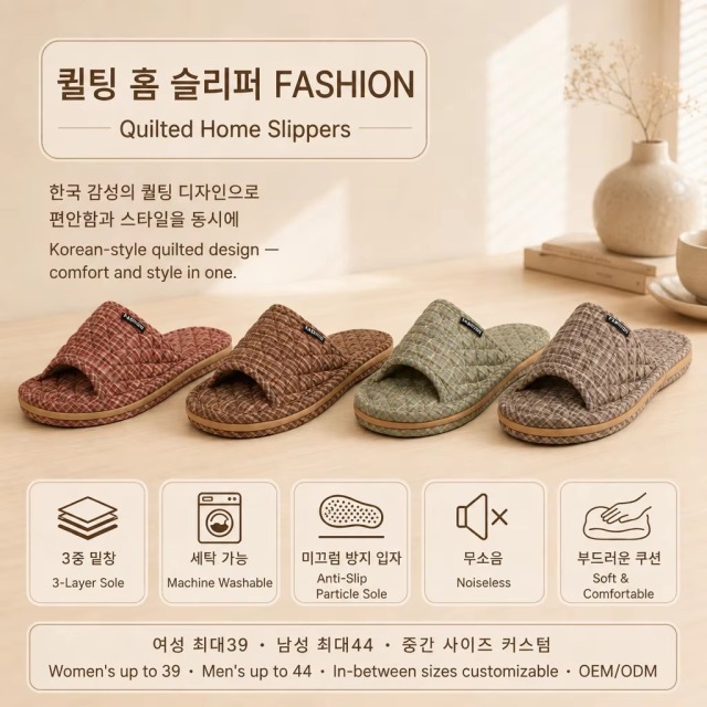 Quilted Fabric House Slippers Men Women Anti Slip Three Layer Sole Quiet Soft Comfortable All Season Indoor Wholesale