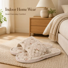 New Women's Indoor House for Soft Cotton Fabric Korean Style Two-Layer Sole Anti-Slip Machine Washable Floral