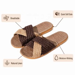 Wholesale Cross Strap Linen House Slippers Men Women Quiet Breathable Moisture Wicking Lightweight Indoor Slipper