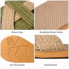 Wholesale Cross Strap Linen House Slippers Men Women Quiet Breathable Moisture Wicking Lightweight Indoor Slipper