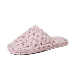 New Women's Indoor House for Soft Cotton Fabric Korean Style Two-Layer Sole Anti-Slip Machine Washable Floral