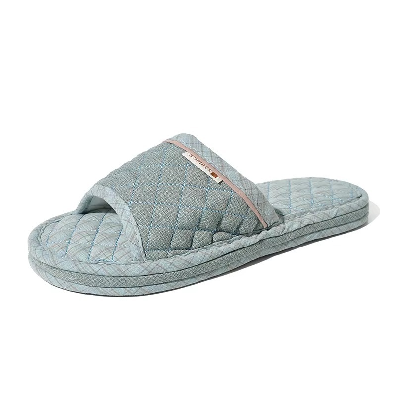Korean Style 3-Layer Thickened Fabric Out-sole Soft Slippers Cotton Fabric Upper Anti-Slip Breathable Indoor House Shoes Slippers