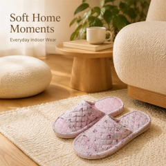 New Women's Indoor House for Soft Cotton Fabric Korean Style Two-Layer Sole Anti-Slip Machine Washable Floral