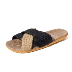 Wholesale Cross Strap Linen House Slippers Men Women Quiet Breathable Moisture Wicking Lightweight Indoor Slipper