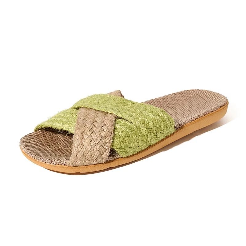Wholesale Cross Strap Linen House Slippers Men Women Quiet Breathable Moisture Wicking Lightweight Indoor Slipper