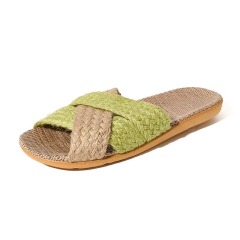 Wholesale Cross Strap Linen House Slippers Men Women Quiet Breathable Moisture Wicking Lightweight Indoor Slipper
