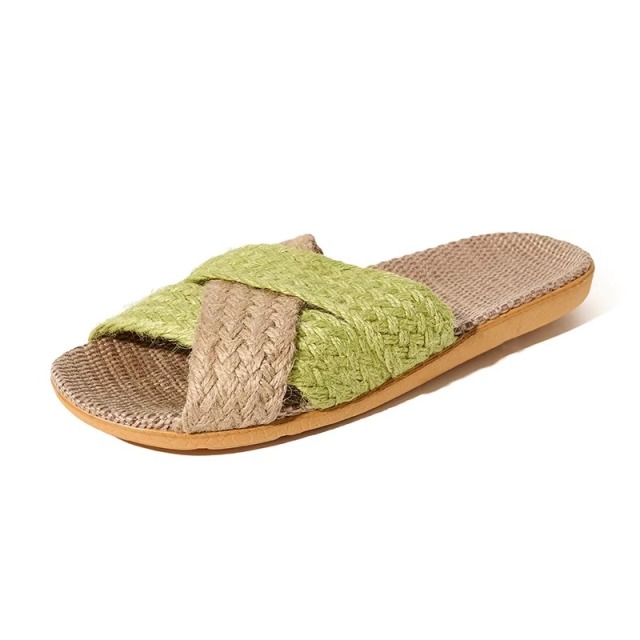 Wholesale Cross Strap Linen House Slippers Men Women Quiet Breathable Moisture Wicking Lightweight Indoor Slipper