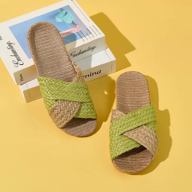 Wholesale Cross Strap Linen House Slippers Men Women Quiet Breathable Moisture Wicking Lightweight Indoor Slipper