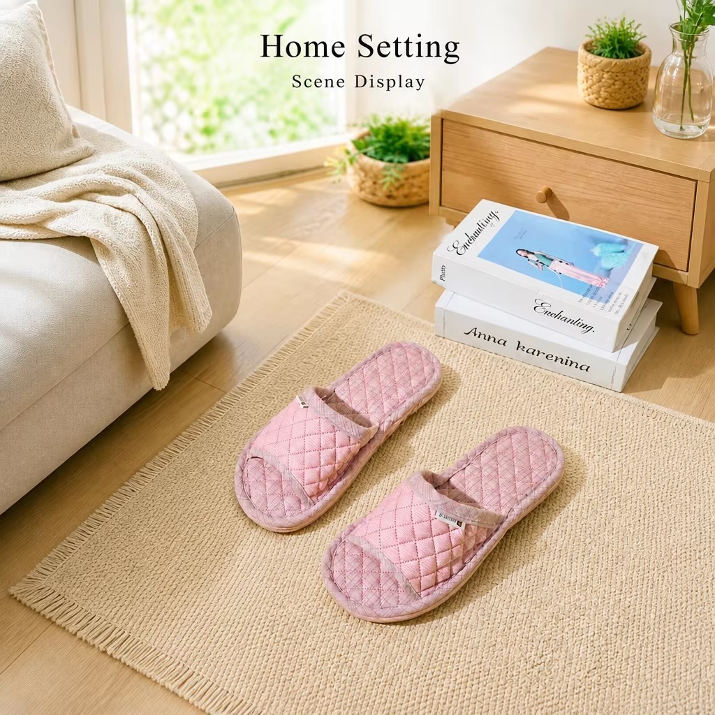 Korean Style 3-Layer Thickened Fabric Out-sole Soft Slippers Cotton Fabric Upper Anti-Slip Breathable Indoor House Shoes Slippers
