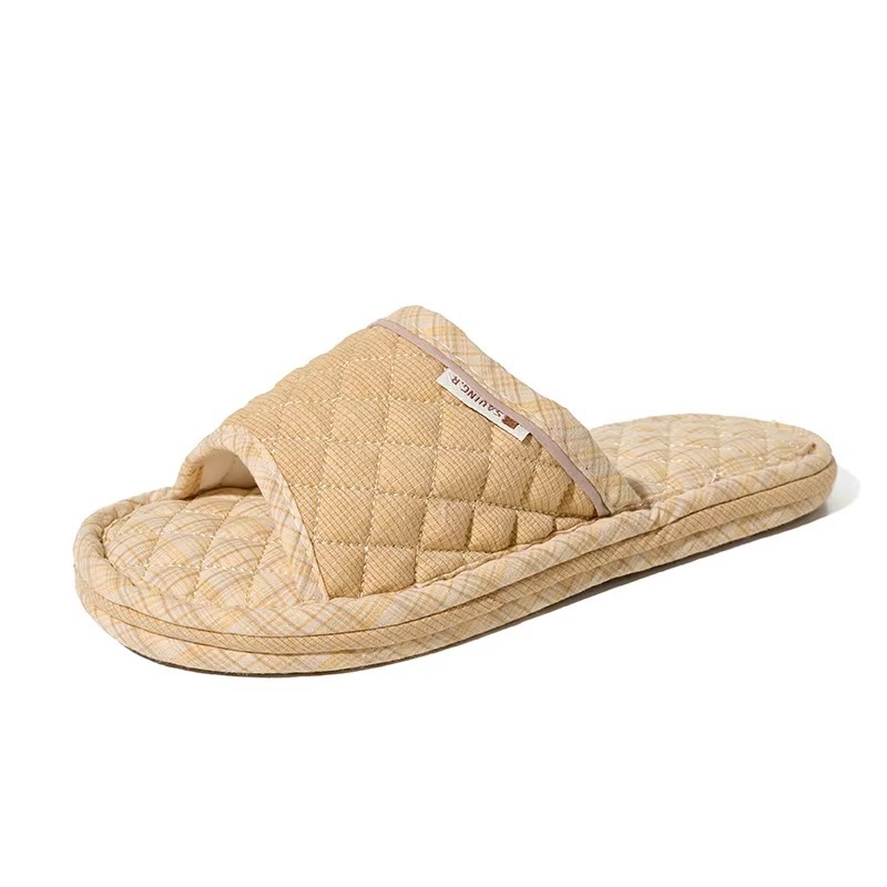 Korean Style 3-Layer Thickened Fabric Out-sole Soft Slippers Cotton Fabric Upper Anti-Slip Breathable Indoor House Shoes Slippers