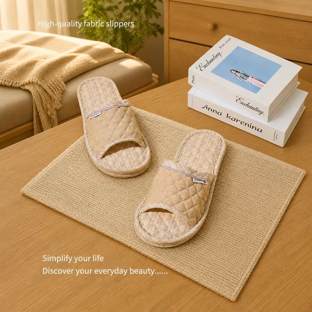 Korean Style 3-Layer Thickened Fabric Out-sole Soft Slippers Cotton Fabric Upper Anti-Slip Breathable Indoor House Shoes Slippers
