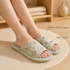 New Women's Indoor House for Soft Cotton Fabric Korean Style Two-Layer Sole Anti-Slip Machine Washable Floral