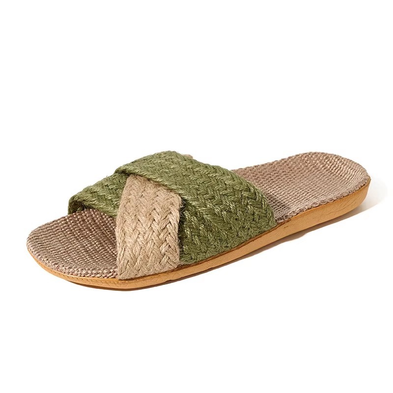 Wholesale Cross Strap Linen House Slippers Men Women Quiet Breathable Moisture Wicking Lightweight Indoor Slipper