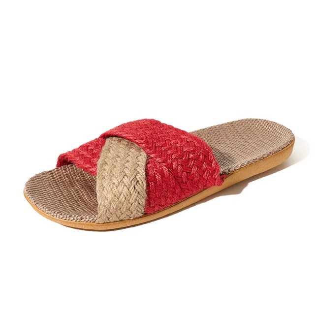 Wholesale Cross Strap Linen House Slippers Men Women Quiet Breathable Moisture Wicking Lightweight Indoor Slipper