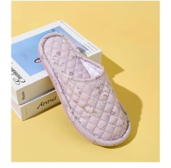 New Women's Indoor House for Soft Cotton Fabric Korean Style Two-Layer Sole Anti-Slip Machine Washable Floral