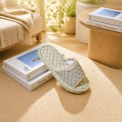 Korean Style 3-Layer Thickened Fabric Out-sole Soft Slippers Cotton Fabric Upper Anti-Slip Breathable Indoor House Shoes Slippers