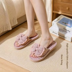 Matching Couple Indoor Slippers Vintage Floral Fabric Slides with Bow and Lace Trim Cotton Home Anti-Slip House Shoes