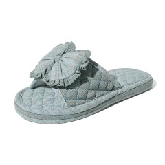 Matching Couple Indoor Slippers Vintage Floral Fabric Slides with Bow and Lace Trim Cotton Home Anti-Slip House Shoes