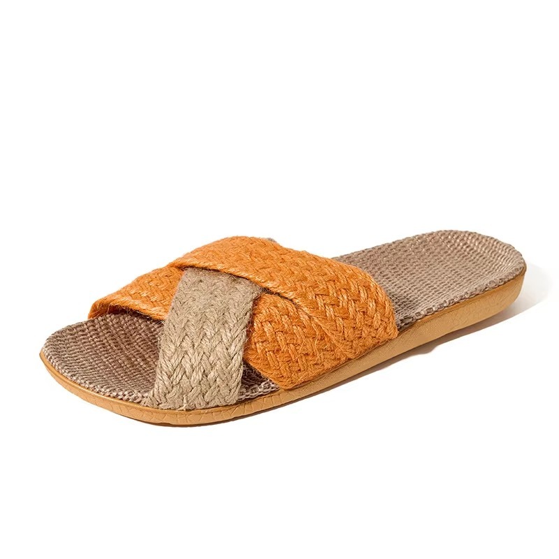 Wholesale Cross Strap Linen House Slippers Men Women Quiet Breathable Moisture Wicking Lightweight Indoor Slipper