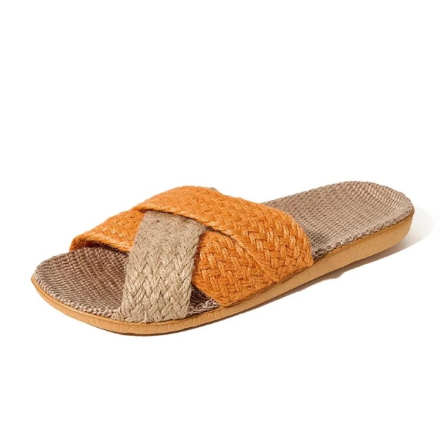Wholesale Cross Strap Linen House Slippers Men Women Quiet Breathable Moisture Wicking Lightweight Indoor Slipper