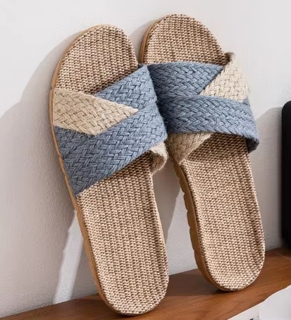 Wholesale Cross Strap Linen House Slippers Men Women Quiet Breathable Moisture Wicking Lightweight Indoor Slipper