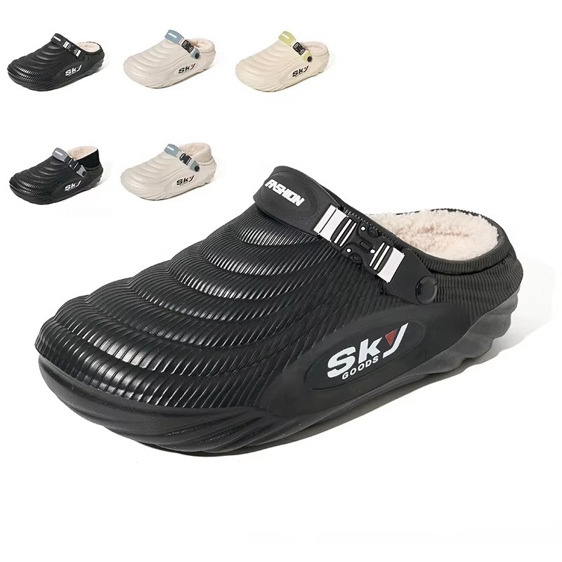 Winter Sports Slipper Fleece Lined Ribbed Knit Collar Side Release Buckle Anti Slip Chunky Sole EVA Clogs Indoor Outdoor