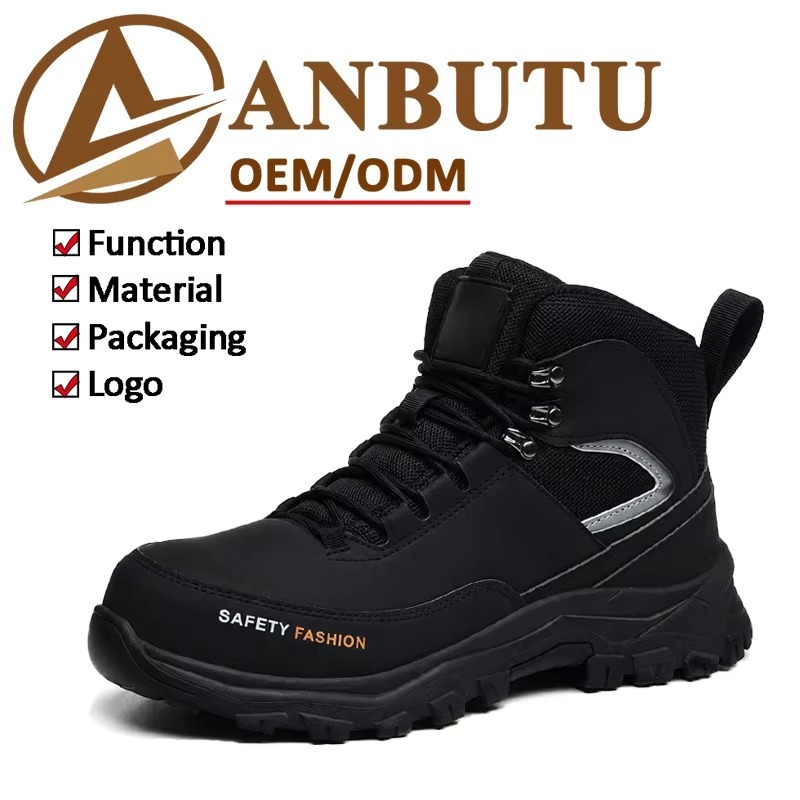 Microfiber Leather Mens Safety Shoes Steel Toe Slip & Puncture Resistant High Work Boots for Construction Mining