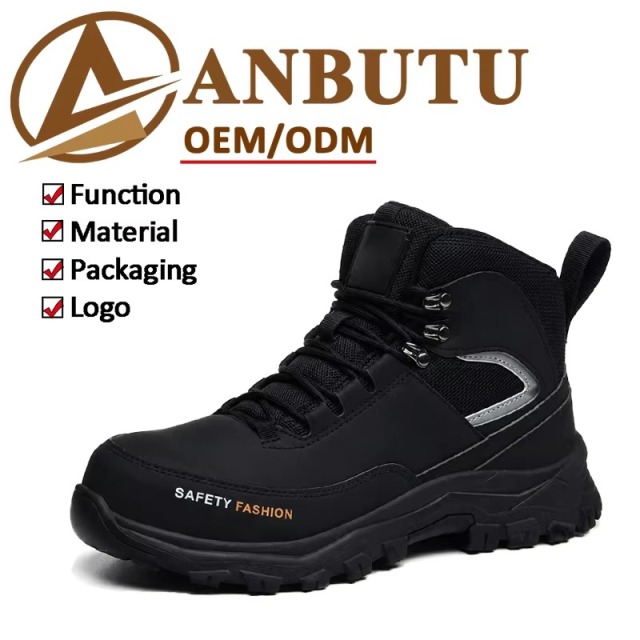 Microfiber Leather Mens Safety Shoes Steel Toe Slip & Puncture Resistant High Work Boots for Construction Mining