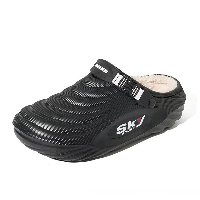 Winter Sports Slipper Fleece Lined Ribbed Knit Collar Side Release Buckle Anti Slip Chunky Sole EVA Clogs Indoor Outdoor