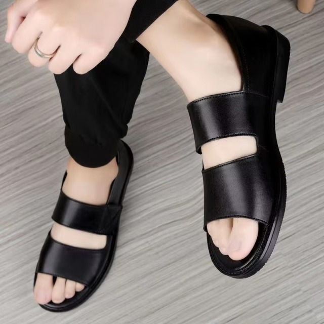 Men's Roman Sandals 2025 Summer Open Toe Slip-On Anti-slip Casual Cowhide Outdoor Beach Shoes Large Size 48